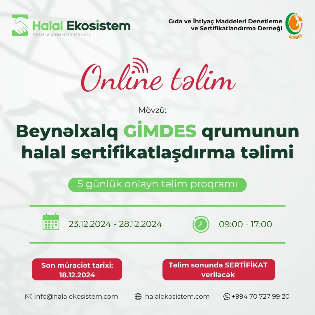 GİMDES-in onlayn halal sertifikatlaşdırma təlimi başlayır