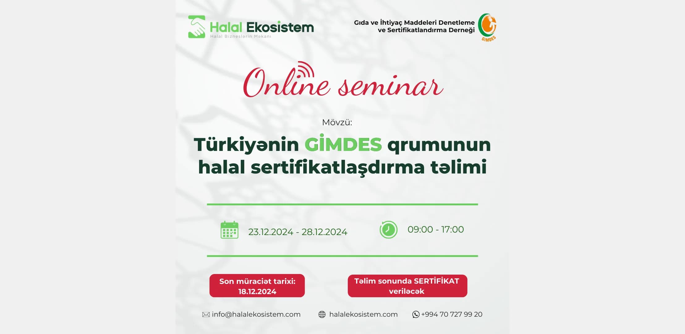 GİMDES-in onlayn halal sertifikatlaşdırma təlimi başlayır