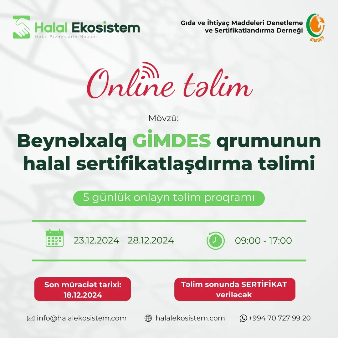 GİMDES-in onlayn halal sertifikatlaşdırma təlimi başlayır