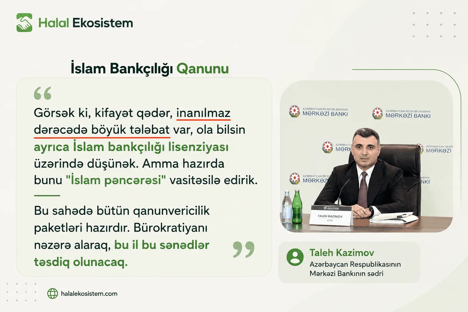 Azərbaycanda Halal maliyyə ilə bağlı qanunvericilik bu il təsdiqlənəcək